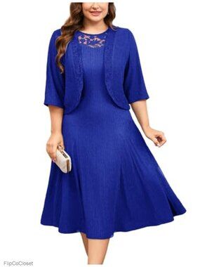 Plus Size Mother of the Bride Dress Set 2 Piece A-Line Tea Length